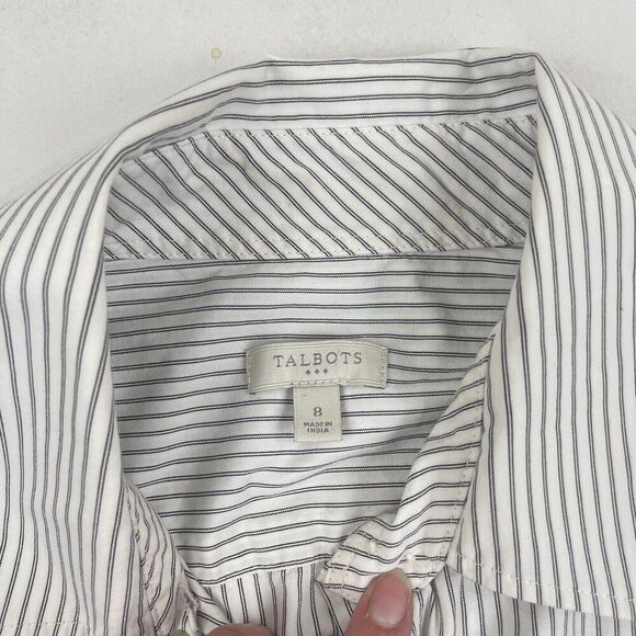 Talbots White Pinstriped Button Down Dress Career Shirt Size 8 Cotton Stretch - Picture 3 of 6